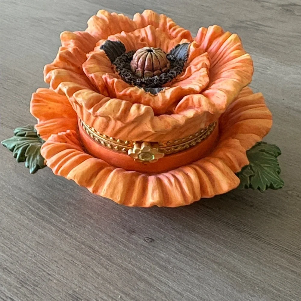 Orange Floral Home Accent trinket box EUC